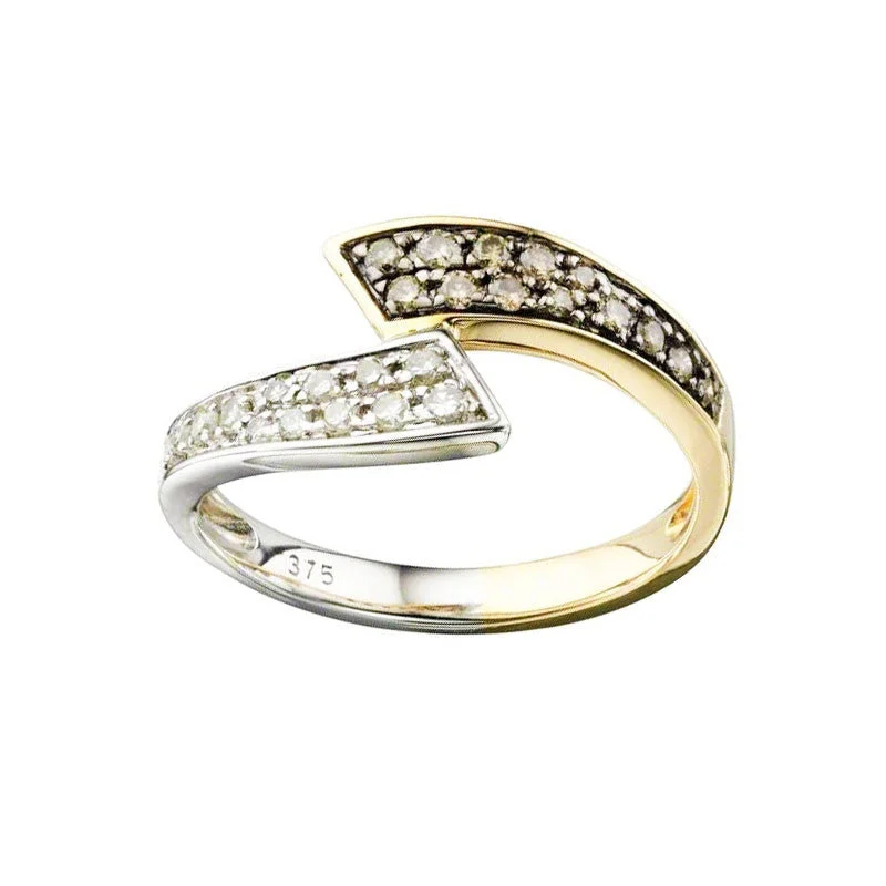 Gold Wedding Band Set-Diamond Torque Ring in Yellow and White Gold