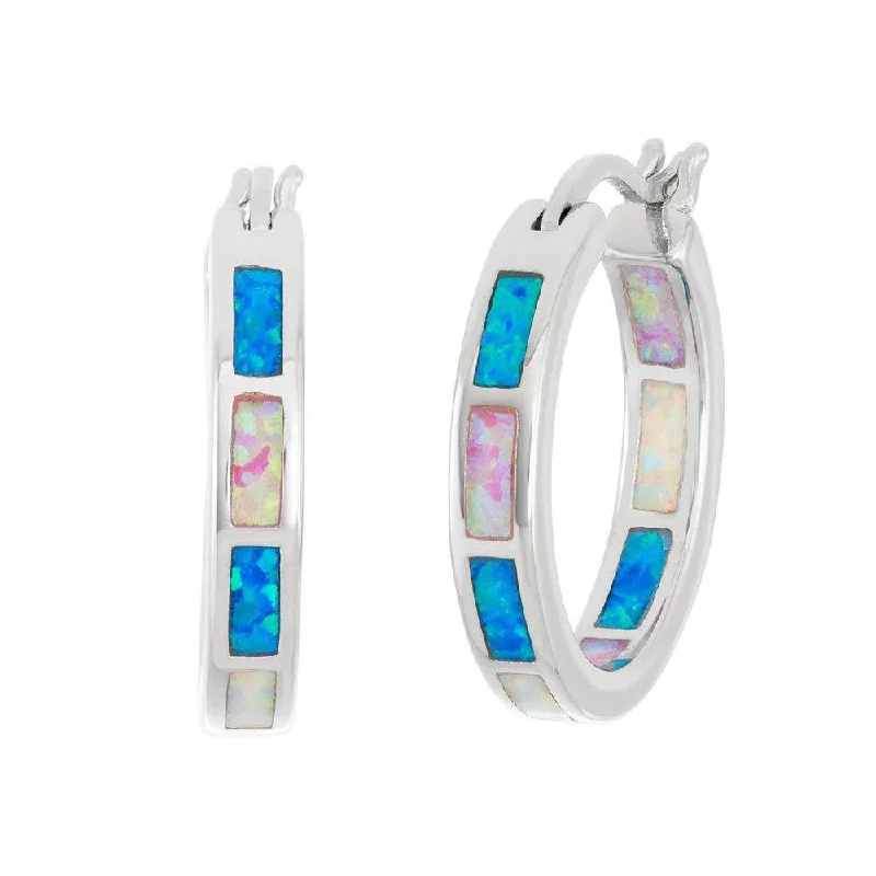 Simple Pearl Earrings-Sterling Silver Multicolor Opal Hoop Earrings