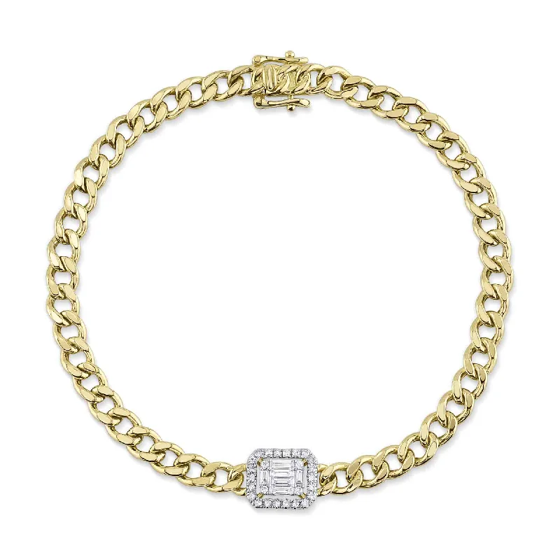 Elegant Gemstone Charm Bracelets-14kt. yellow gold Diamond pave and diamond Baguette link Bracelet / 0.30ct TW Diamond Pave