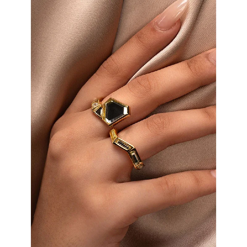 Luxury Gold Engagement Ring-Isharya Dazzle Two-Finger Snake Ring In 18Kt Gold Plated