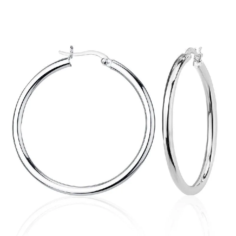 Swarovski Crystal Earrings-Sterling Silver High-Polished Hoop Earrings, 3 x 40 mm