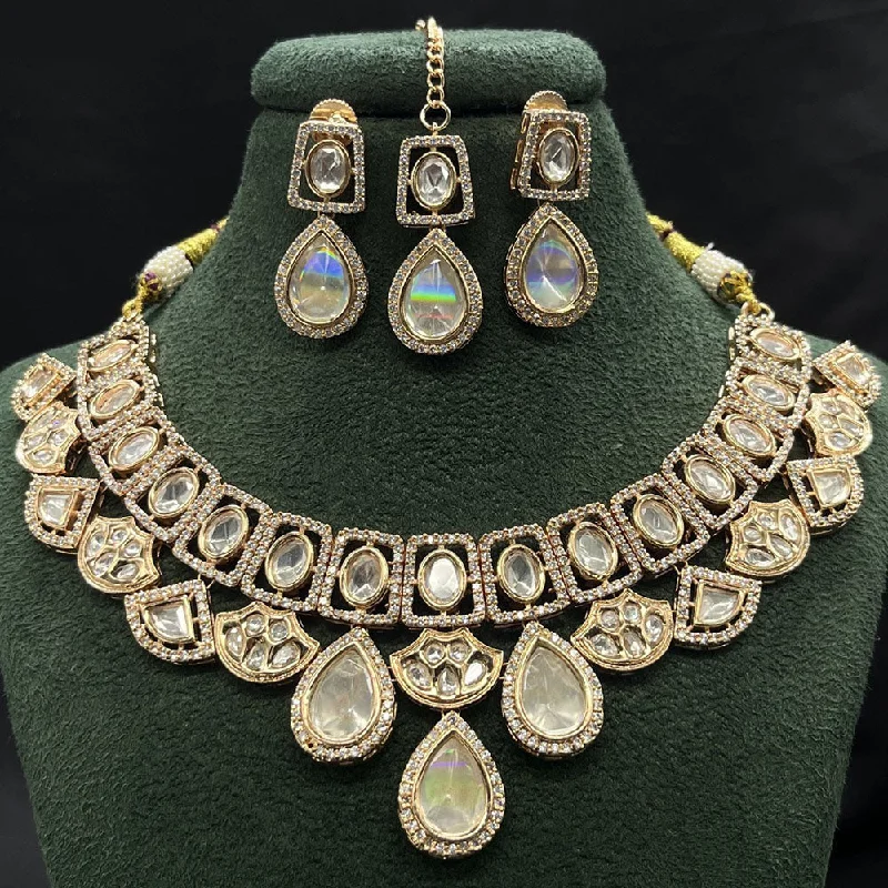 Oval Gemstone Necklace-Royal Kundan Jewellery Gold Plated Polki Kundan Necklace Set