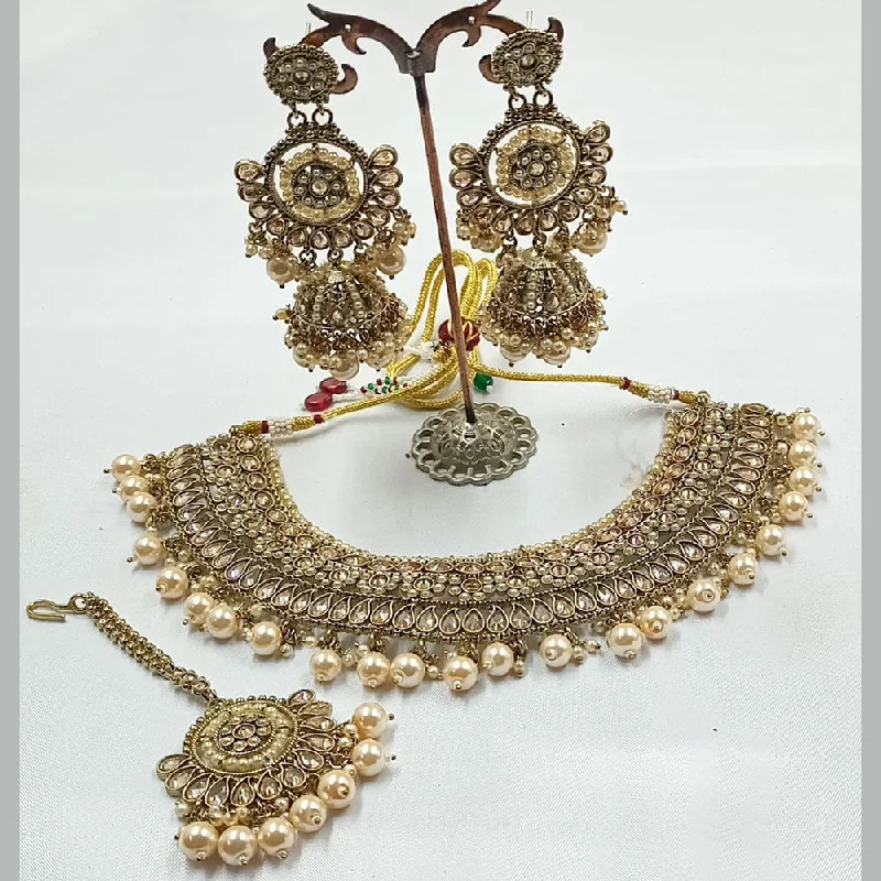 Gold Choker Necklace for Women-Padmawati Bangles Gold Plated Crystal Stone Choker And Pearls Necklace Set