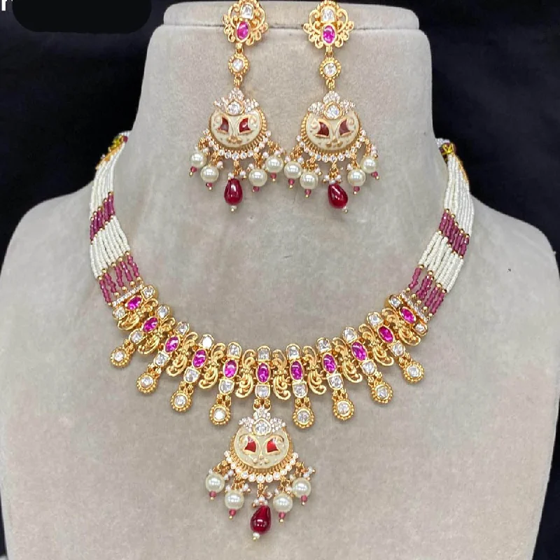 Customizable Necklace-Amoliya Jewels Gold Plated Polki Kundan Choker Necklace Set