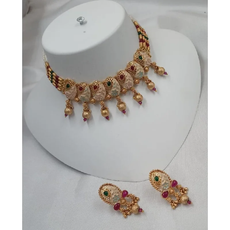 Trendy Multi-layer Necklace-Akruti Collection Gold Plated Kundan Stone And Meenakari Choker Necklace Set