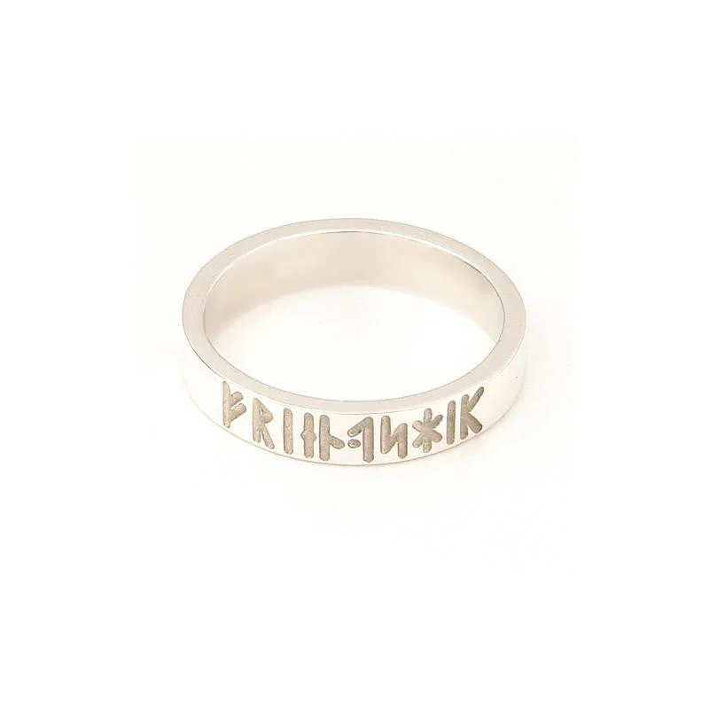 Classic Gold Ring with Diamonds-Narrow Flat Band Runic Friendship Ring