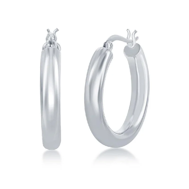 Diamond Cluster Earrings-Sterling Silver High-Polished Hoop Earrings, 4 x 25 mm