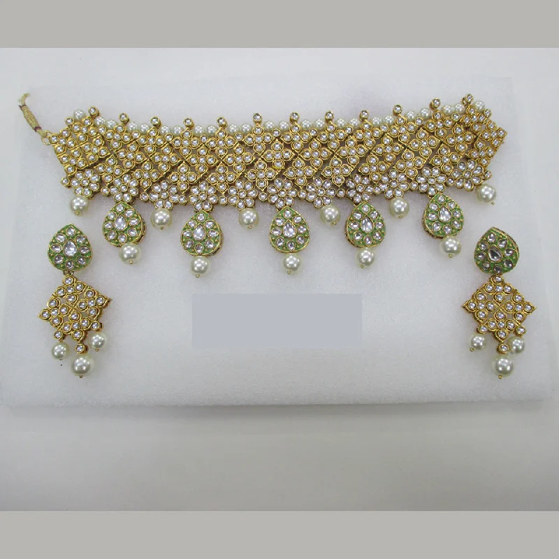 Luxury Gold Necklace-Midas Touch Gold Plated Kundan Stone Choker Necklace Set