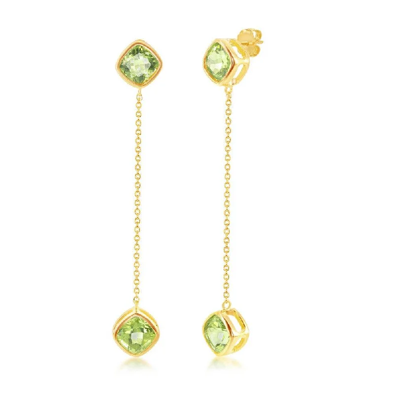 Gold and Pearl Earrings-Sterling Silver Hanging Chain Peridot Earrings