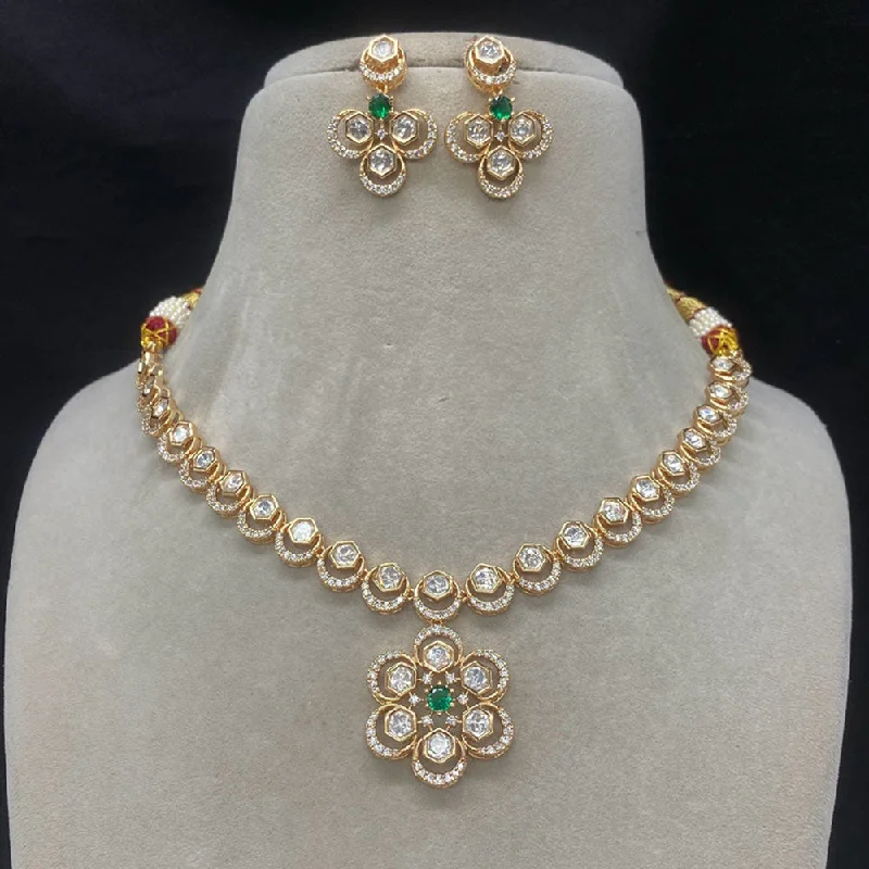 Chunky Chain Necklace-Royal Kundan Jewellery Gold Plated Polki Kundan Necklace Set