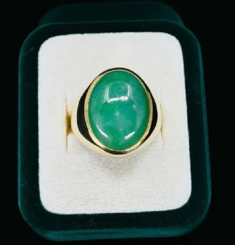 Custom Gold Wedding Ring-1950s Men's Oval Jadeite Jade Signet Ring