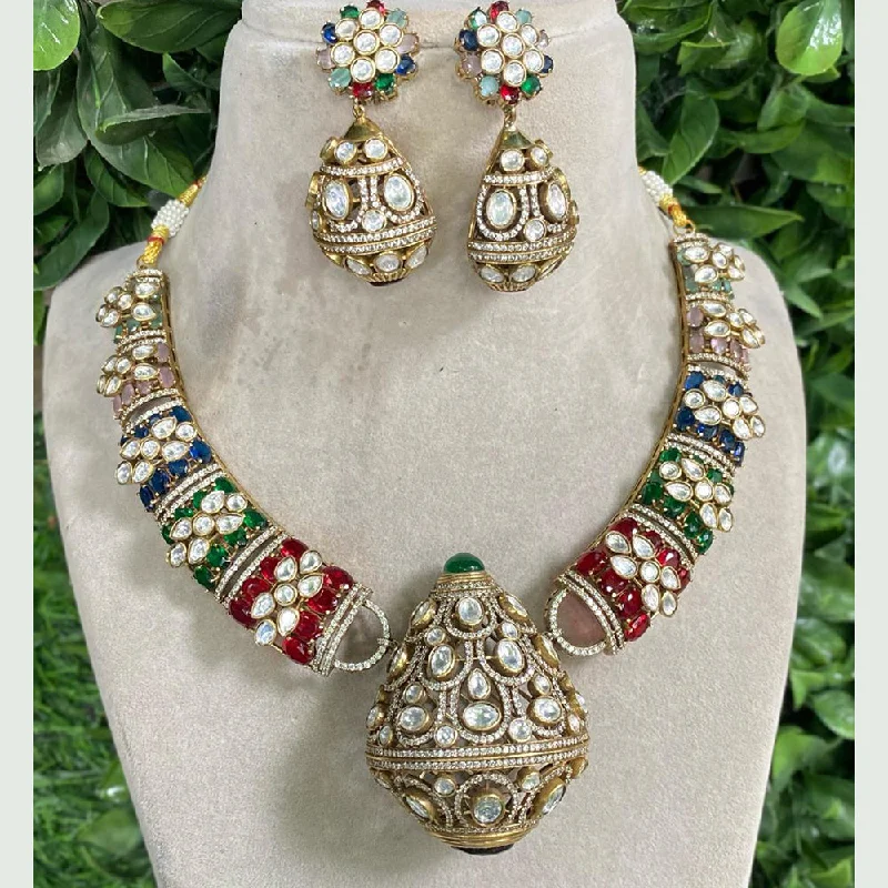 Art Deco Necklace-Amoliya Jewels Gold Plated Polki Kundan Necklace Set