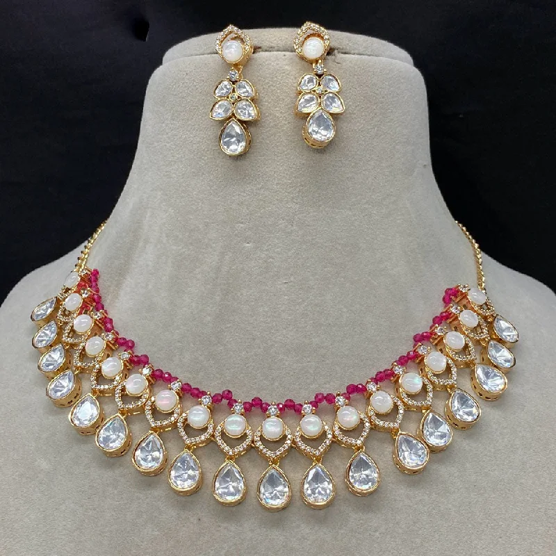 Lightweight Gold Necklace-Royal Kundan Jewellery Gold Plated Polki Kundan Necklace Set