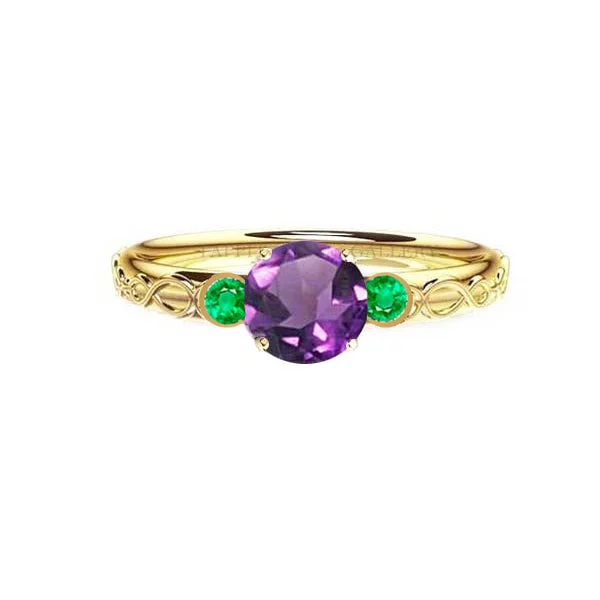 Handcrafted Silver Ring-SCOTTISH INFINITY CELTIC ENGAGEMENT RING WITH AMETHYST AND EMERALD