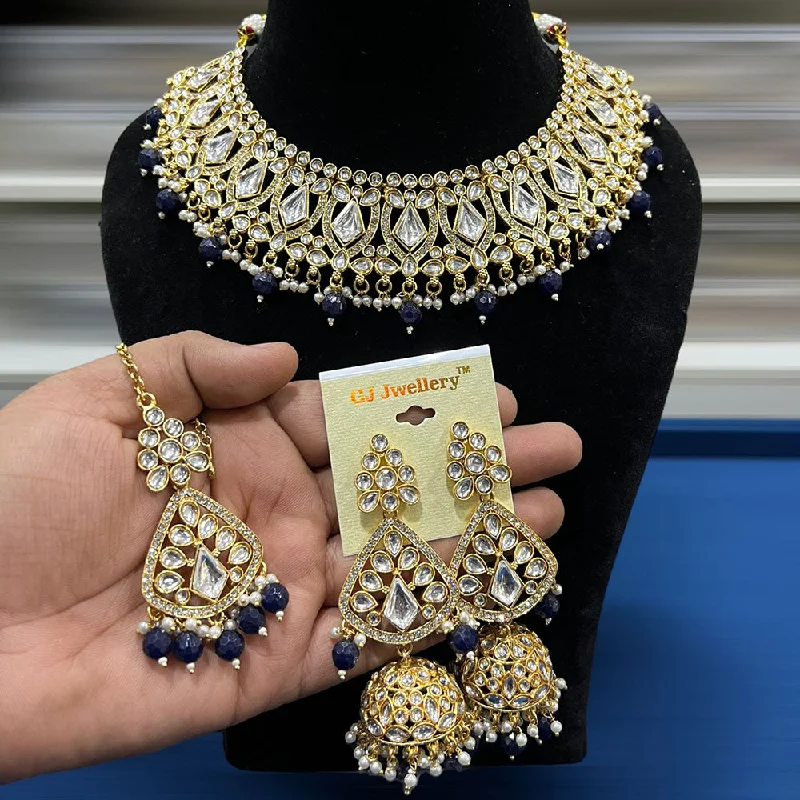 Diamond and Pearl Necklace-Hira Collections Gold Plated Kundan Stone And Beads Necklace Set