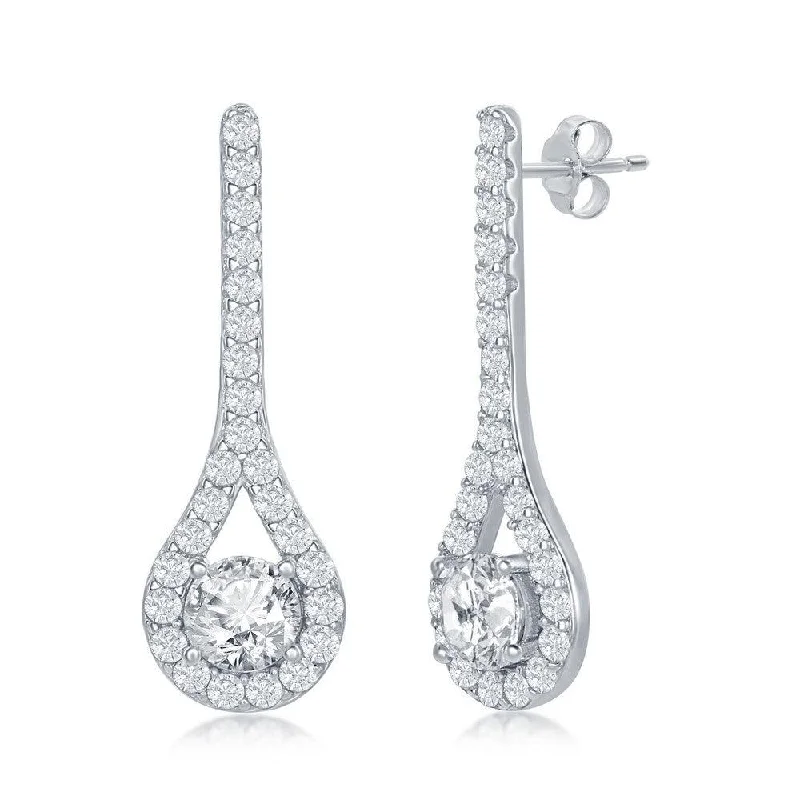 Party Statement Earrings-Sterling Silver Long Pear Shaped CZ Earrings