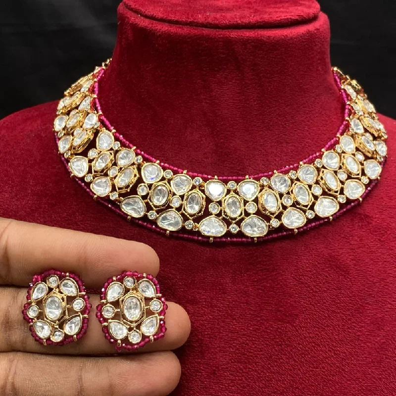 Luxury Sapphire Necklace-Royal Kundan Jewellery Gold Plated Polki Kundan Necklace Set