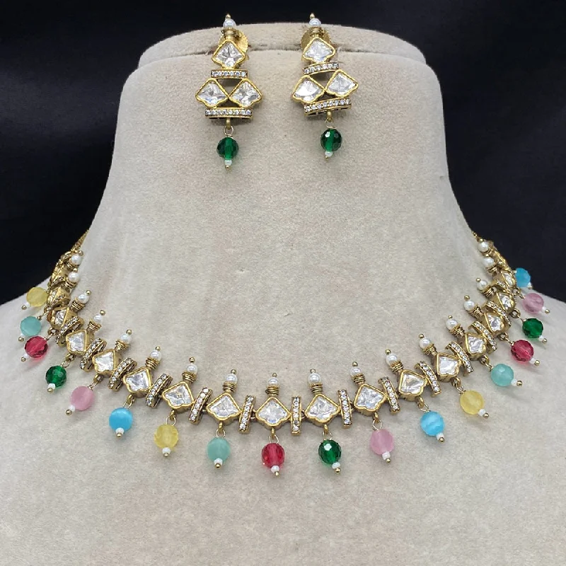 Layered Pendant Necklace-Amoliya Jewels Polki Kundan & Pearl Necklace Set