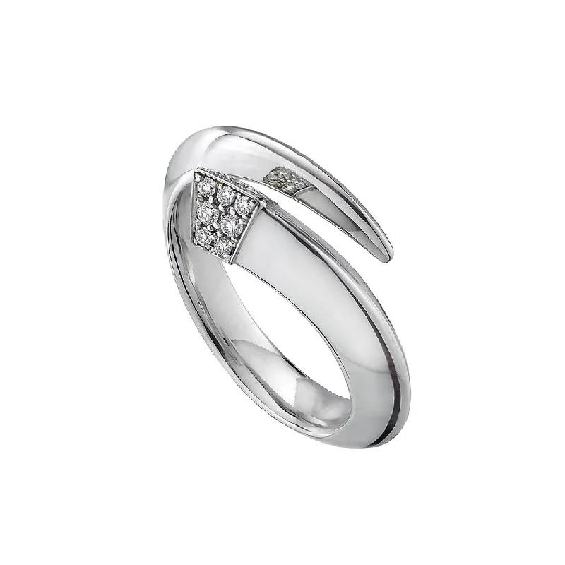 Handcrafted Silver Ring-Sabre Ring - Silver & Diamond Pavé