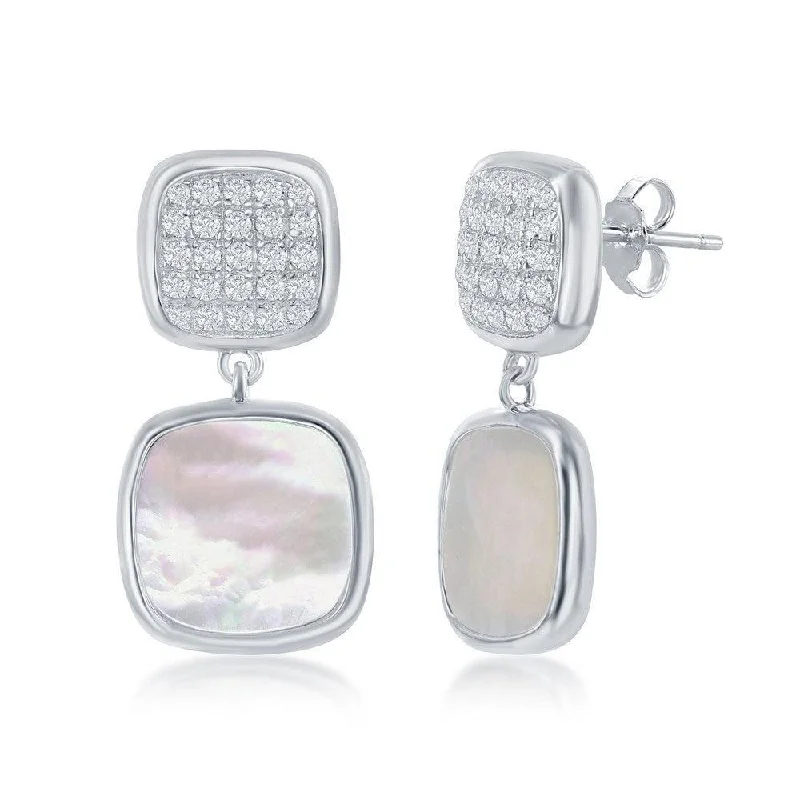 Custom Design Earrings-Sterling Silver Micro Pave and MOP Square Earrings