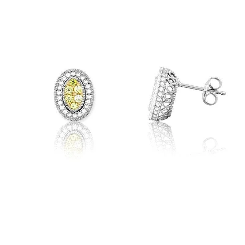 Funky Earrings for Teens-Sterling Silver Oval Canary Micro Pave Earrings