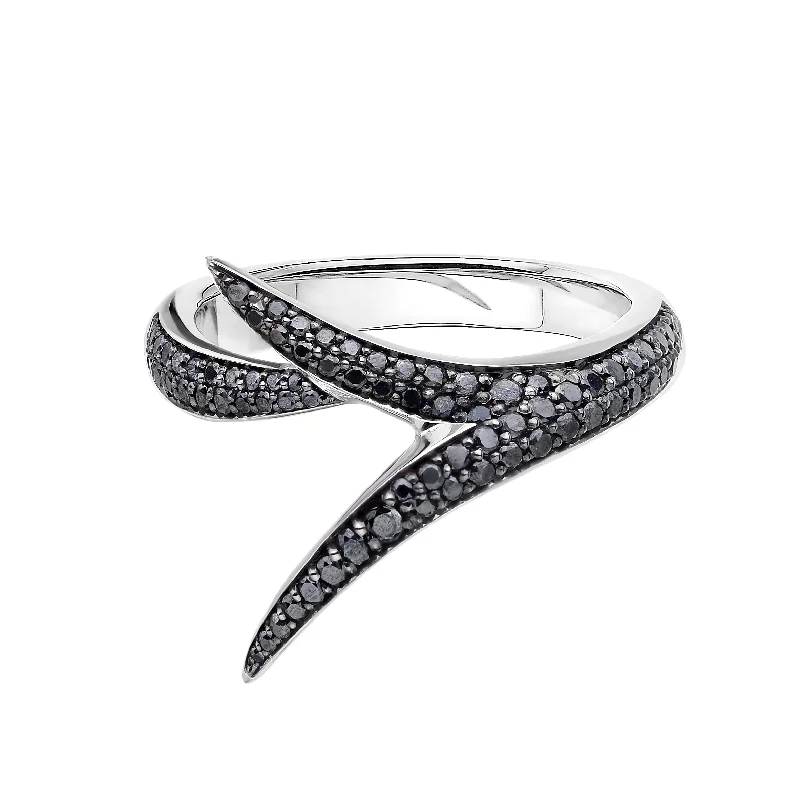 Modern Wedding Ring Set-Interlocking Embrace Ring - 18ct White Gold & Black Diamond