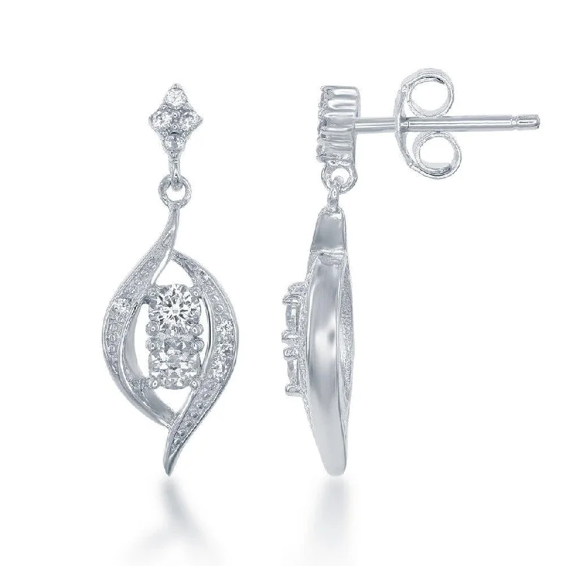 Luxury Hoop Earrings-Sterling Silver Marquise and CZ Earrings