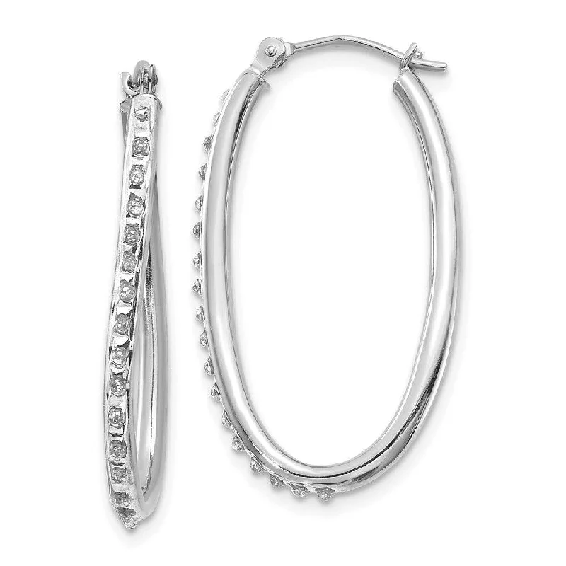 Drop Crystal Earrings-14k White Gold Diamond Fascination Oval Hinged Hoop Earrings