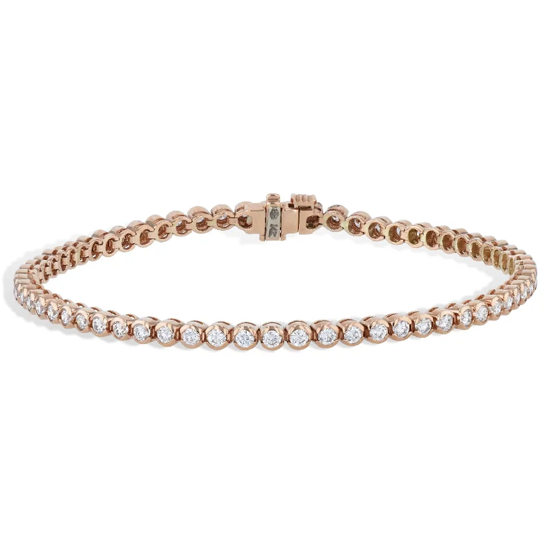 Boho Style Bracelets-Semi-Bezel Diamond Pink Gold Tennis Bracelet