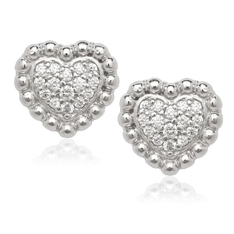 Statement Pendant Earrings-Sterling Silver Small Heart Beaded Stud Earrings