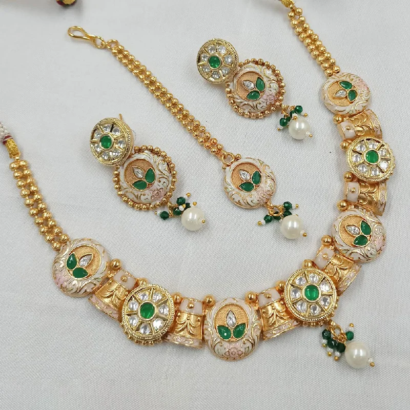 Birthstone Necklace for Mom-Padmawati Bangles Gold Plated Polki Kundan Stone And Pearls Necklace Set