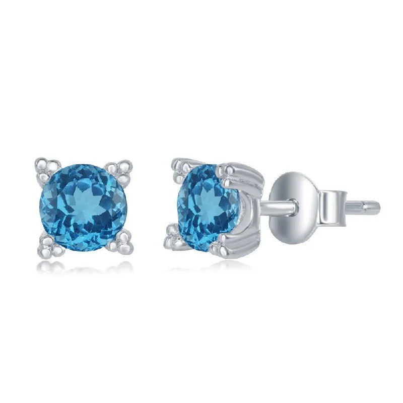 Trendy Gemstone Earrings-Sterling Silver 5mm Round Blue Topaz Stud Earrings