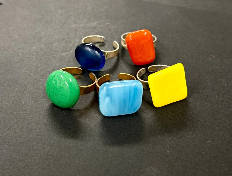 Birthstone Ring Set-Murano glass adjustable ring