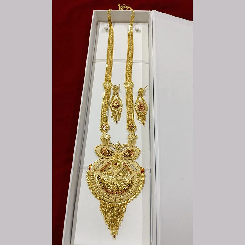 Double Layer Gold Necklace-Pari Art Jewellery Forming Long Necklace Set