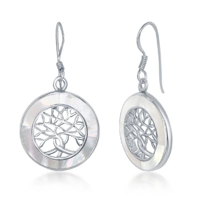 Artistic Crystal Earrings-Sterling Silver Small Tree of Life Round earrings - MOP