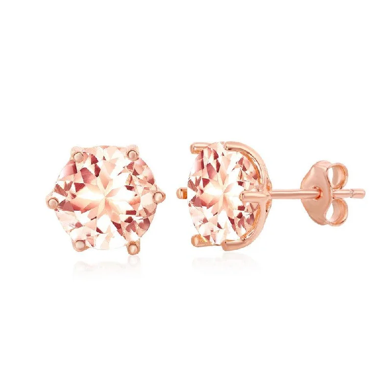 Vintage Inspired Earrings-Sterling Silver Rose GP Six-Prong Morganite CZ Stud Earrings