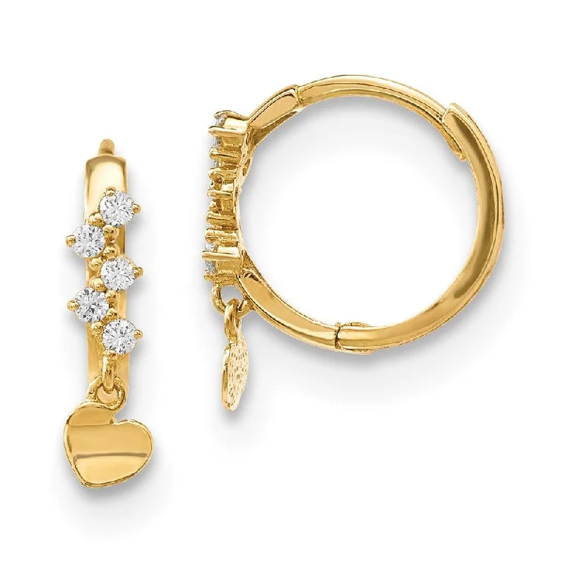 Cute Animal Earrings-Madi K Kid's 14k  CZ Heart Dangle Hinged Hoop Earrings