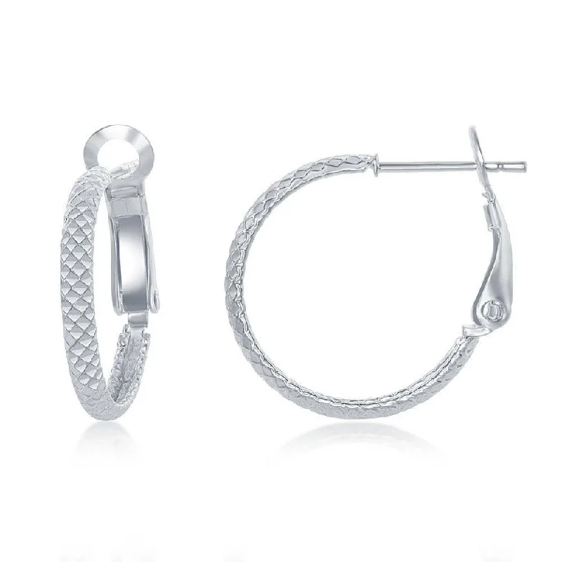 Pearl Hoop Earrings-Sterling Silver Rounded Checkered 20mm Hoop Earrings