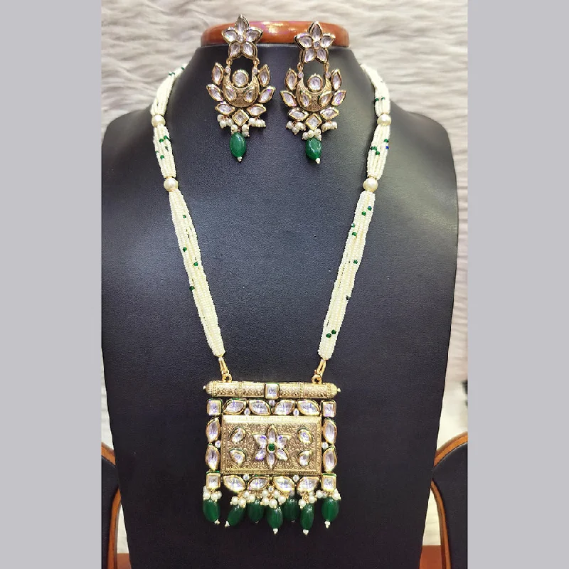 Elegant Gold Necklace-Jain Jewellers Gold Plated  Kundan And Pearl Long Necklace Set