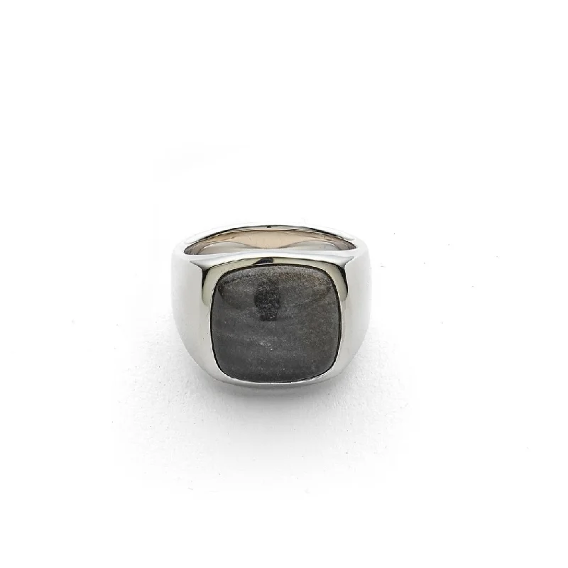 Personalized Wedding Ring-Signet Ring Silver Obsidian