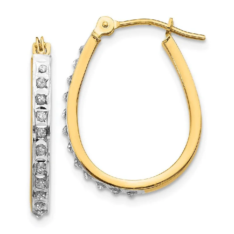 Fashionable Ear Cuffs-14k Yellow & Rhodium Diamond Fascination Oval Hinged Hoop Earrings