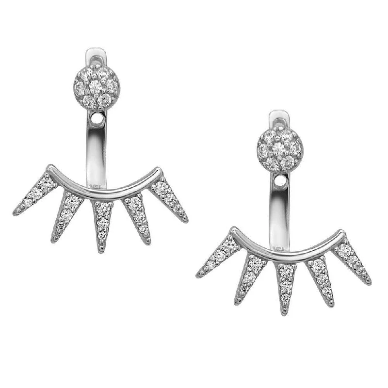 Beautiful Ruby Earrings-Sterling Silver Spiked CZ Back and Front Earrings