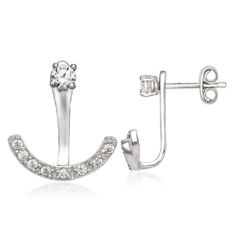 Beautiful Long Earrings-Sterling Silver Back CZ Semi Circle Earrings