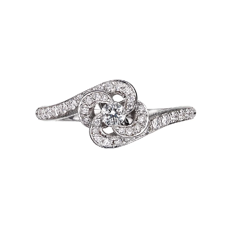 Solitaire Gemstone Ring-Entwined Petal10 Engagement Ring - 18ct White Gold & 0.34ct Diamond