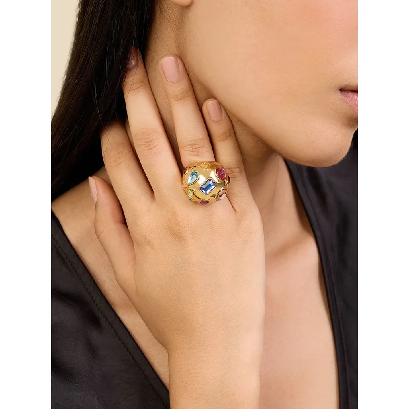 Titanium Men's Ring-Isharya Crystal Statement in 18Kt Gold Plated Ring