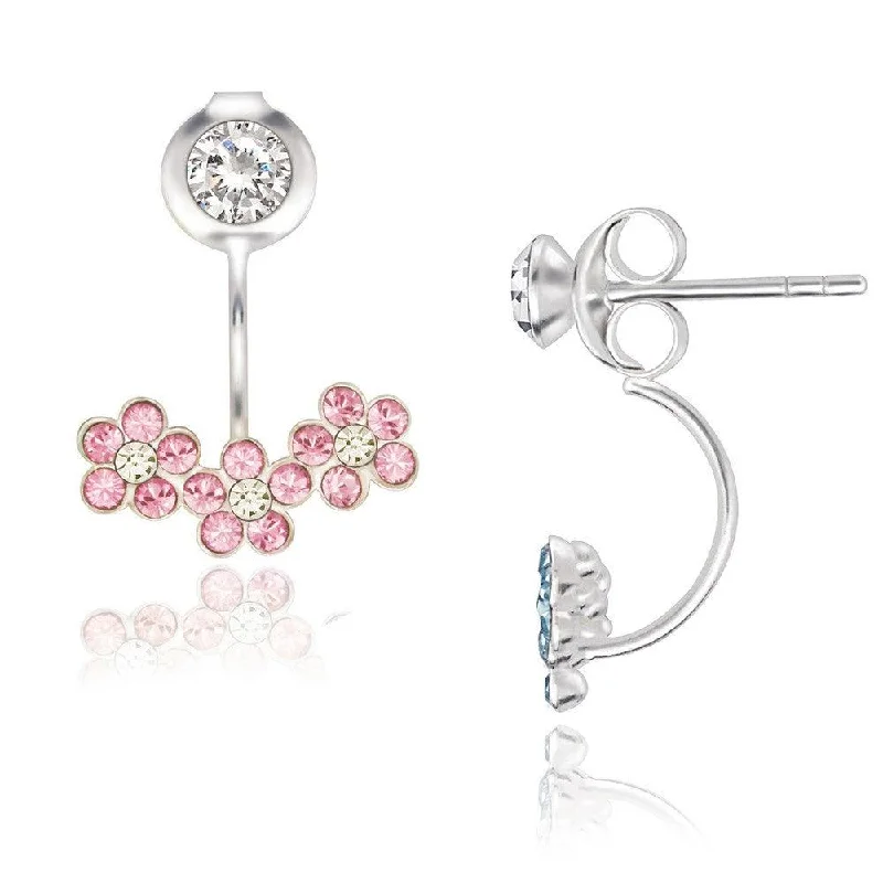 Trendy Gemstone Earrings-Sterling Silver Rose Crystal Flower Back Earrings