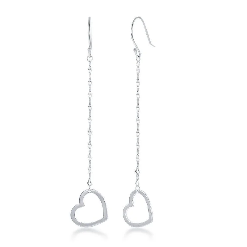 Dainty Silver Earrings-Sterling Silver Fancy Chain Open Heart Earrings