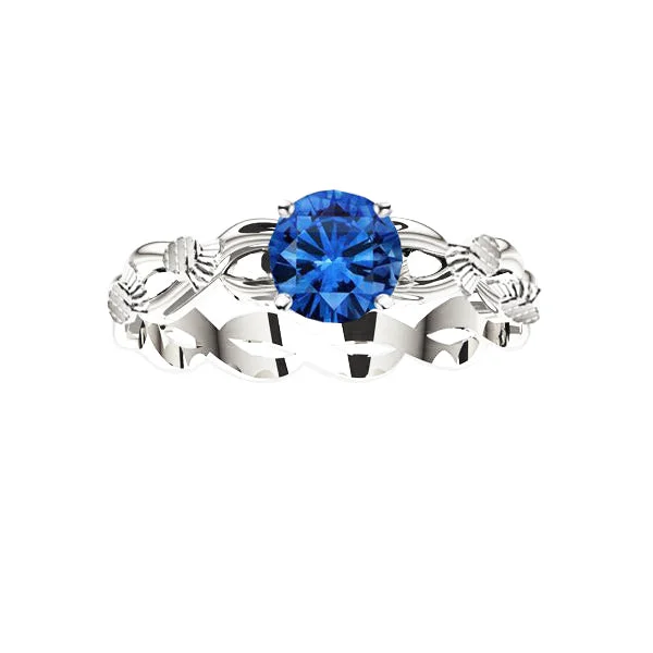 Silver Stackable Rings-SCOTTISH THISTLE EDINBURGH CELTIC TWIST SAPPHIRE ENGAGEMENT RING