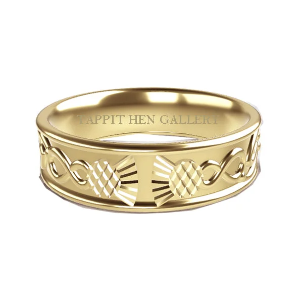 Antique Gold Ring-YELLOW GOLD CELTIC THISTLE INFINITY WEDDING RING