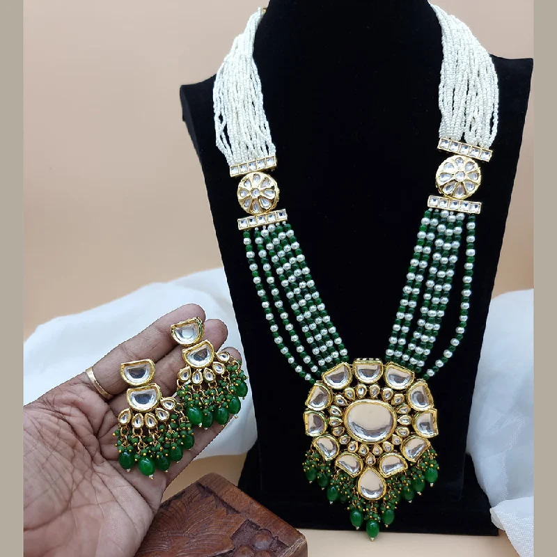 Vintage Inspired Necklace-JCM Gold Plated Kundan And Pearl Long Necklace Set